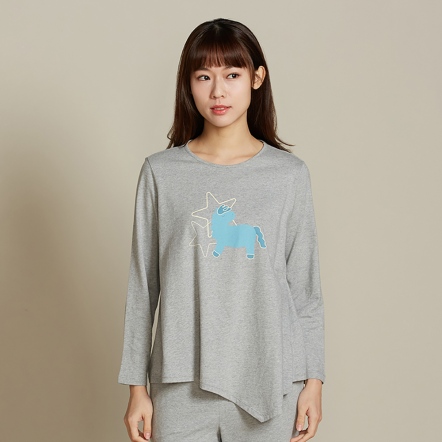冰島馬網印長袖上衣-迷霧灰