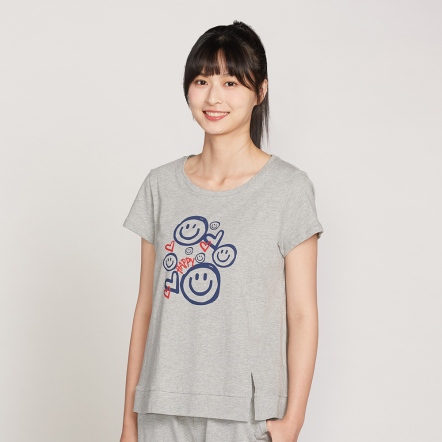 結粒紗網印短袖上衣-迷霧灰