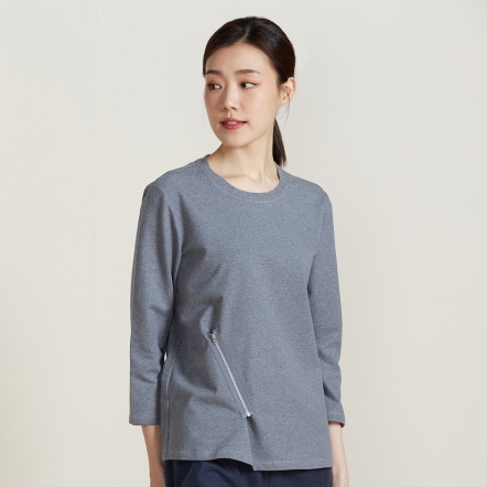 【鋅纖維】仿牛仔拉鍊彈性長袖上衣-岩石灰