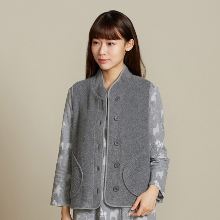 搖粒絨立領背心-岩石灰