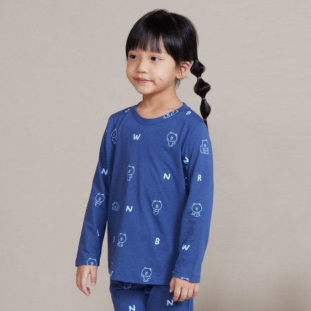 LINE FRIENDS｜童裝 熊大印花長袖上衣-紳士藍（S/M）