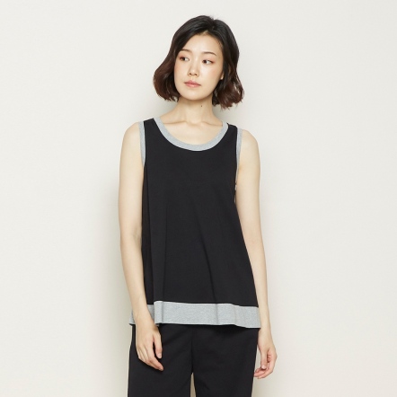 拚色滾邊無袖上衣-黑