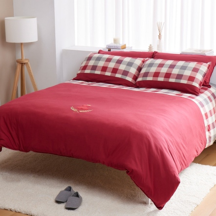 皇家熊 被套+枕套組-葡萄藤紅