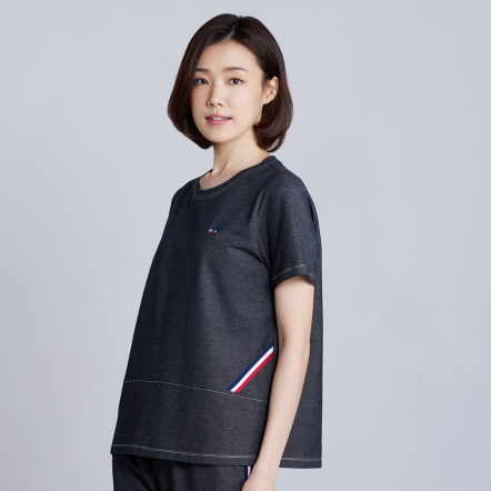 【鋅纖維】仿牛仔彈性短袖上衣-黑