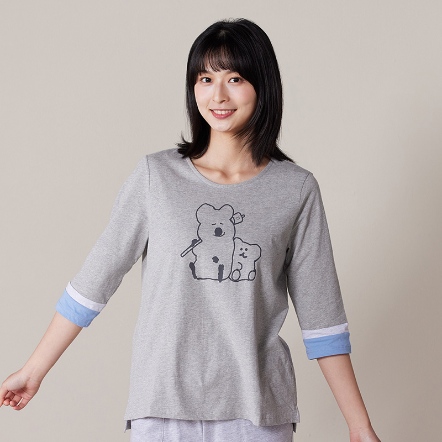 DINOTAENG｜QUOKKA & BOBO 網印七分袖上衣-迷霧灰