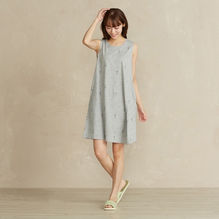 長頸鹿印花無袖洋裝-迷霧灰
