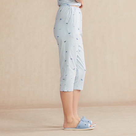 鯊魚印花七分褲-浮水藍