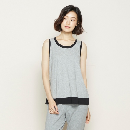 拚色滾邊無袖上衣-灰