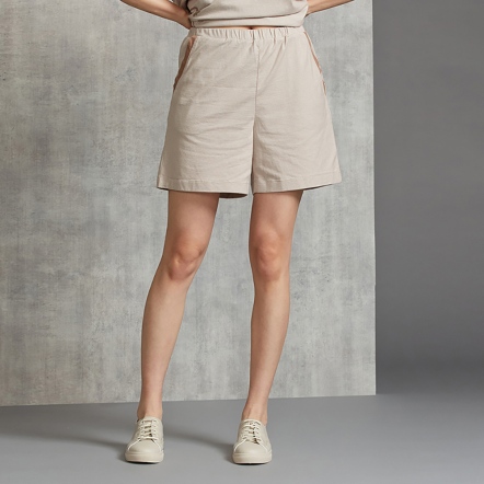 細條紋短褲-摩卡棕