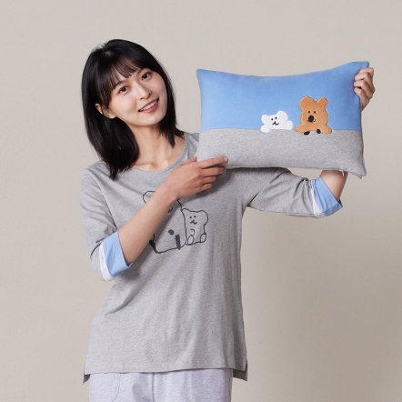 DINOTAENG｜QUOKKA＆BOBO 方形抱枕（30x45公分）-晨霧藍