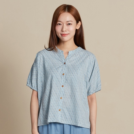 泡泡印花短袖開襟衫-淺藍綠
