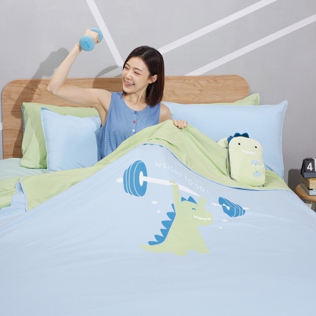 恐龍舉重 薄紗毯-天空藍