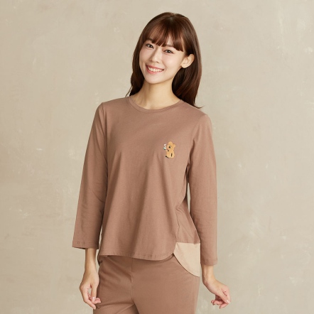 DINOTAENG | 早餐繡花剪接上衣-可可棕