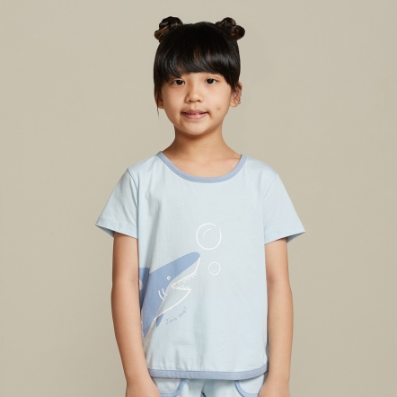 童裝 | 鯊魚網印短袖上衣-浮水藍