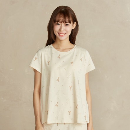 長頸鹿印花短袖上衣-沙丘白