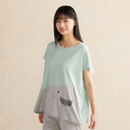 鯊魚網印連袖上衣-薄荷綠