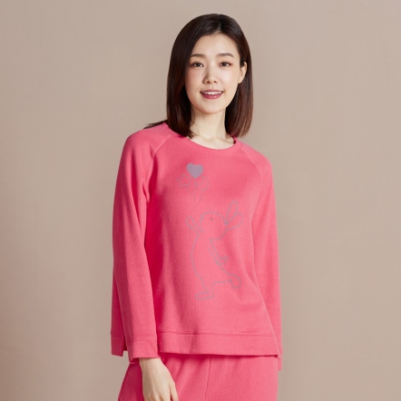 網路限定 | 氣球兔網印長袖上衣-莓紅