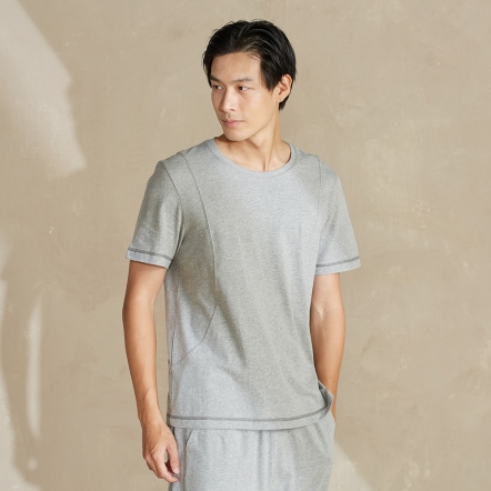 男裝 | 素色剪接短袖上衣-迷霧灰