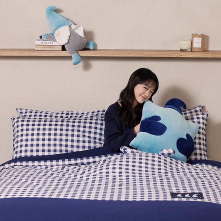 精靈格紋 被套+枕套組-星海藍