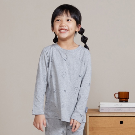 LINE FRIENDS｜童裝 熊大印花長袖上衣-紳士藍（S/M）