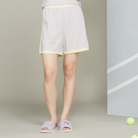 【防蚊】條紋拼接短褲-薰衣草紫