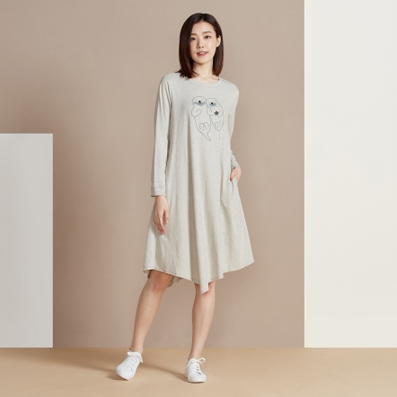 網路限定 | 牽手海獺網印長袖洋裝