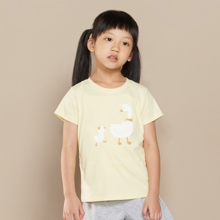 童裝｜親子鵝網印短袖上衣 -鵝絨黃