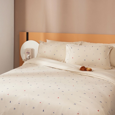 巴黎印花 被套+枕套組-奶霜杏