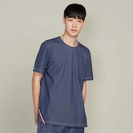 【鋅纖維】男裝 | 仿牛仔彈性短袖上衣-丈青
