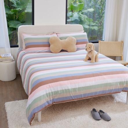 光影條紋 被套+枕套組-泡泡粉