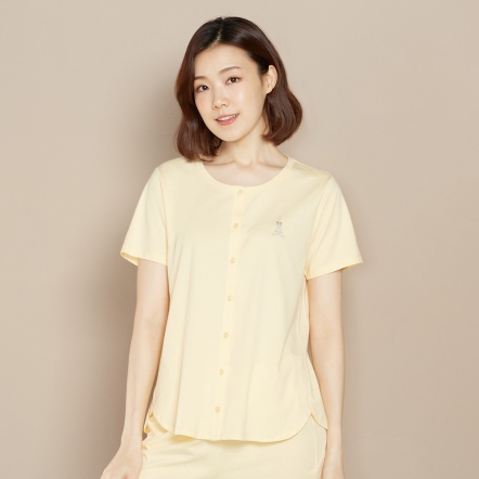 【乳木果】巴黎鐵塔開襟短袖上衣-鵝絨黃