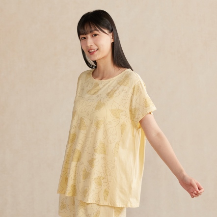 雨林馬來貘印花短袖上衣-鵝絨黃