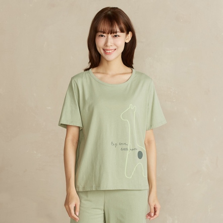 長頸鹿網印短袖上衣-亞麻綠