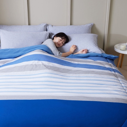 變色條紋 蓄暖被-灰藍