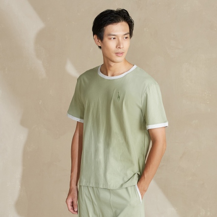 男裝 | 長頸鹿繡花短袖上衣-亞麻綠