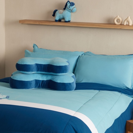 素面拼接大骨頭抱枕-冰島藍