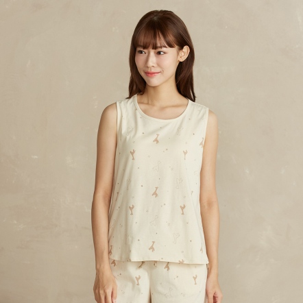 長頸鹿印花背心-沙丘白