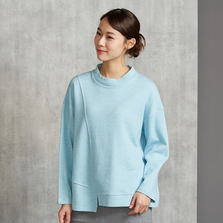 雙色提花剪接長袖上衣-冰島藍