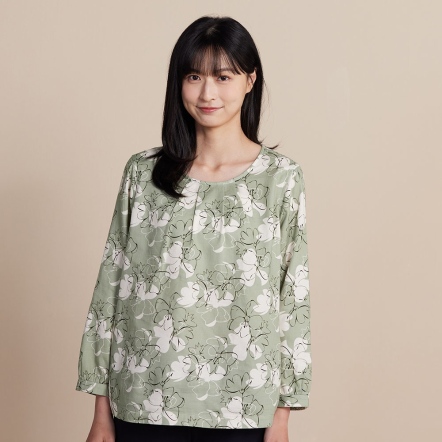 雙層棉印花長袖上衣-草原綠