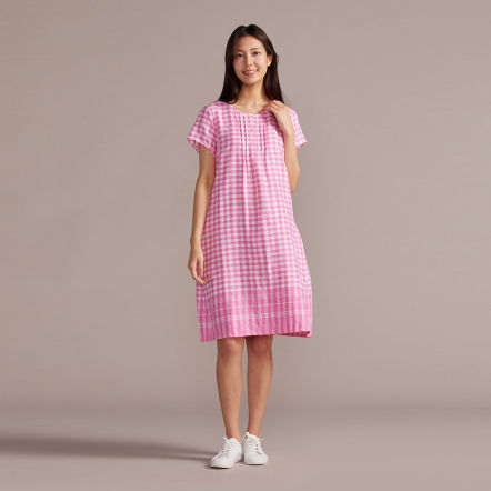 網路限定｜雙層棉格紋拼接短袖洋裝