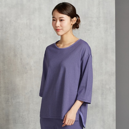 細條紋七分袖上衣-星光紫