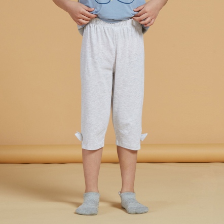 童裝 | 側邊蝴蝶結七分褲-銀白灰