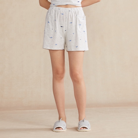 鯊魚印花短褲-銀白灰