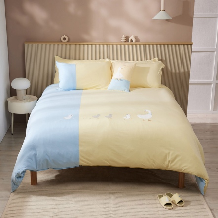 漫游鵝 被套+枕套組-鵝絨黃